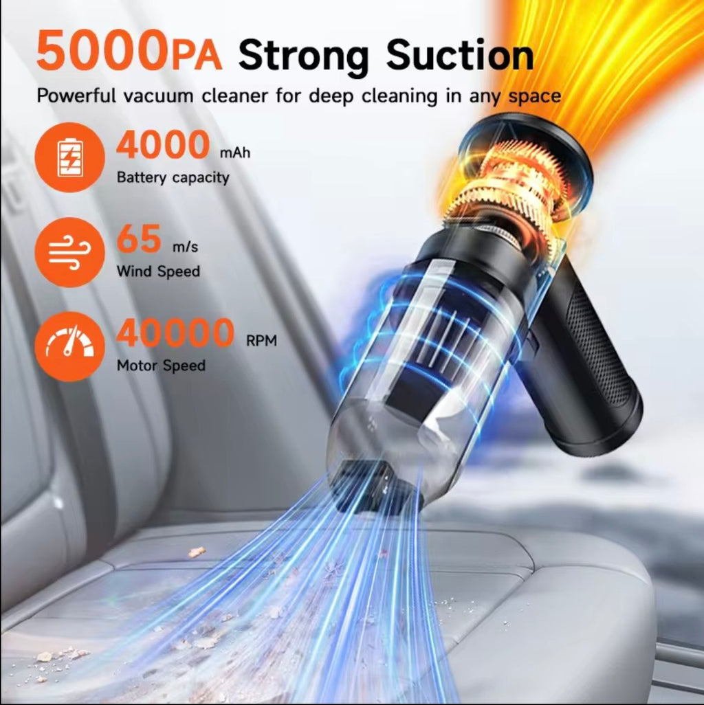 High-Power Cordless Car Vacuum Cleaner (5000Pa) – Portable Handheld Wireless Vacuum with 4000mAh Battery