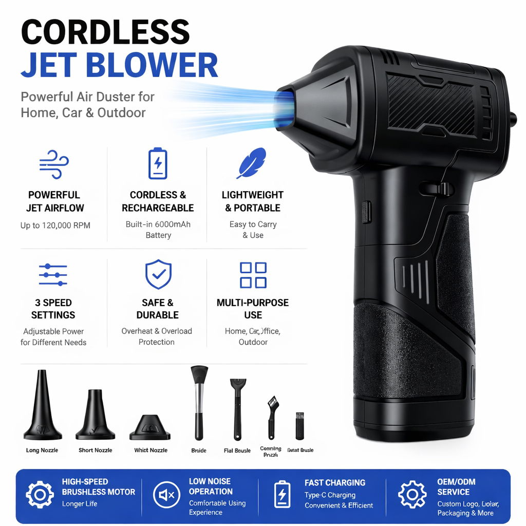 Turbo Jet Fan Air Duster (120000 RPM) – Powerful Cordless Compressed Air Blower & Electric Jet Fan